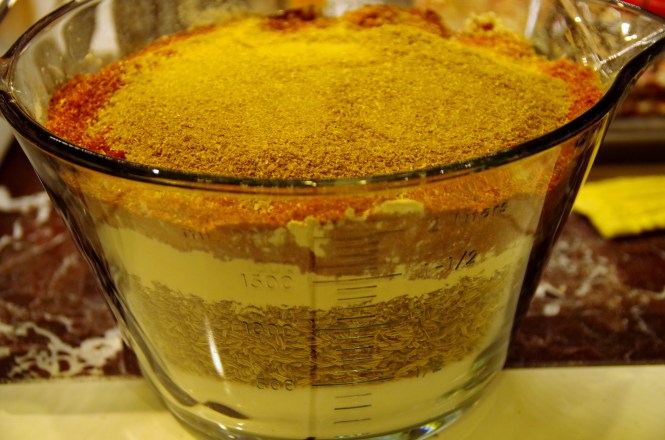 Spices all ready to go into the Italian sausage.